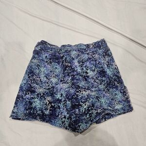 Retro 80 90s blue floral whimsical high waist shorts